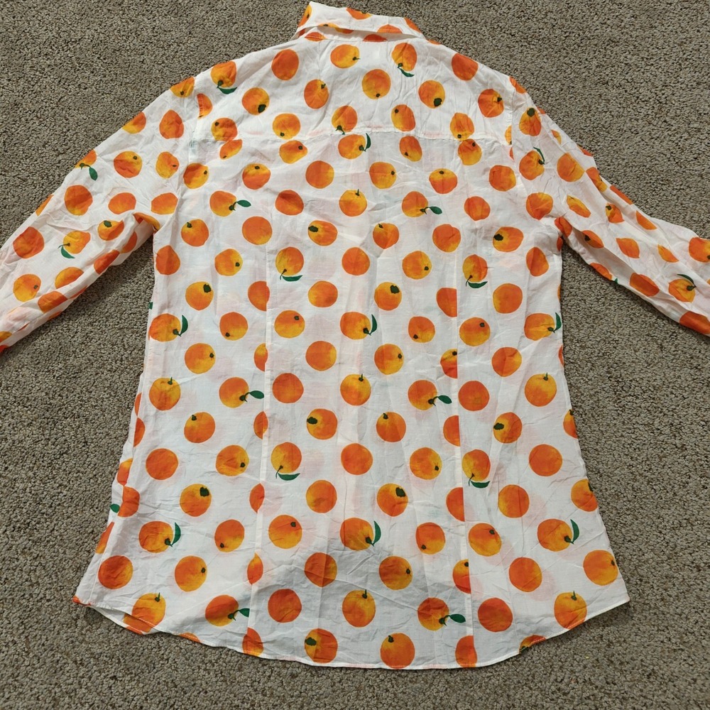 J.Crew Perfect Shirt Womens 4 Orange Fruit Print Cotton Silk Button Up 91819 - Picture 3 of 11